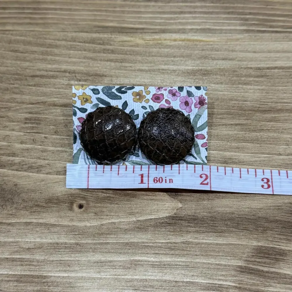 CLIP-ON Vintage Brown Leather Earrings Circular‎ Tortoise